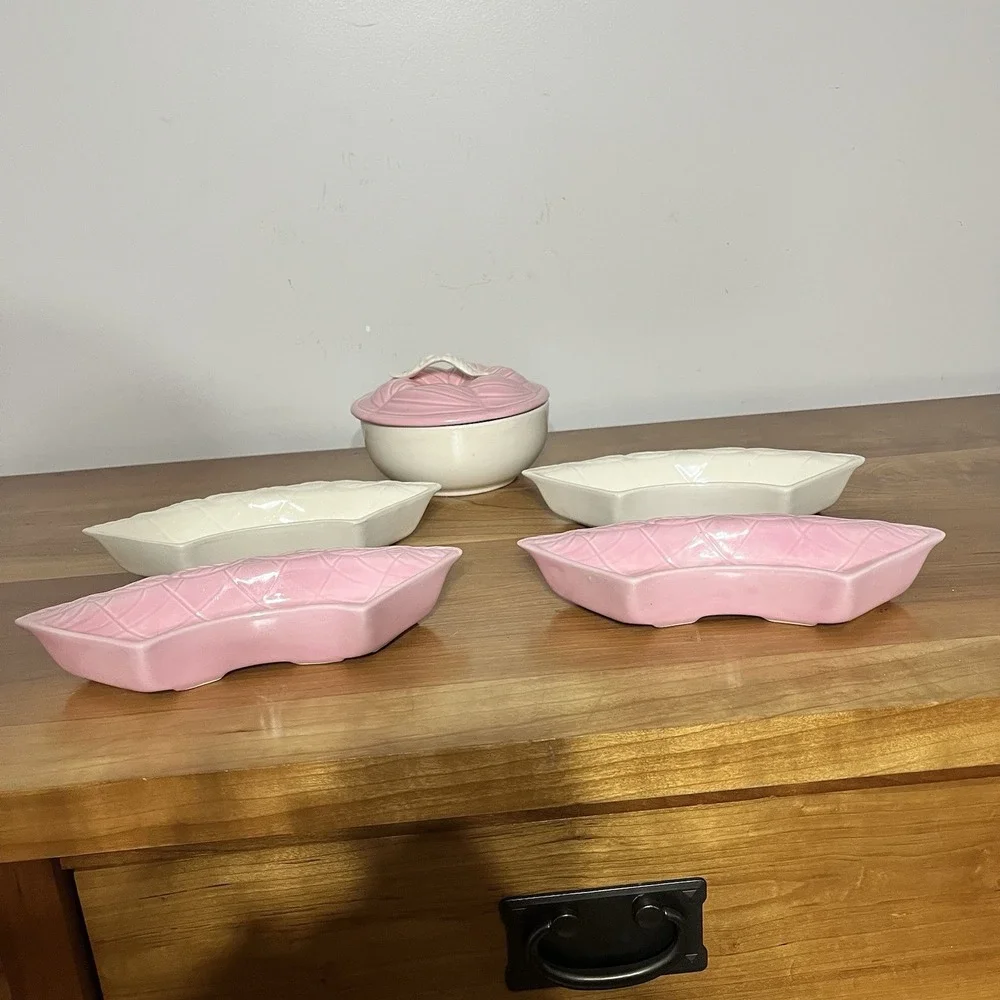 Vintage Mid Century Hoenig of California‎ Ceramic Lazy Susan Serving Set 6 Piece